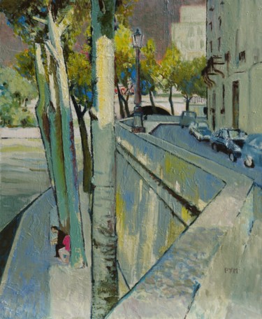 Painting titled "Voies sur Berges" by Yves Marie Puybertier, Original Artwork, Oil