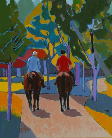 Peinture intitulée "Deux cavaliers à ba…" par Yves Marie Puybertier, Œuvre d'art originale, Huile