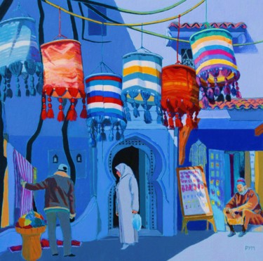Painting titled "Lampions de Chaouen" by Yves Marie Puybertier, Original Artwork, Acrylic