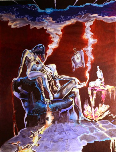 Painting titled "Blue loneliness" by Arthur Gabrielyan, Original Artwork, Ink