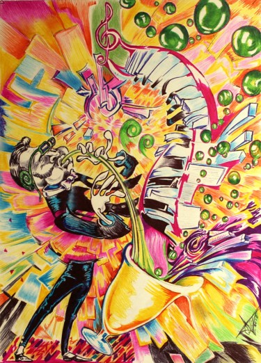 Painting titled "Jazz cocktail" by Arthur Gabrielyan, Original Artwork, Ink