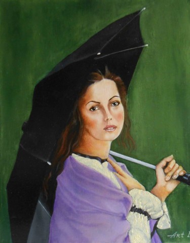 Картина под названием "girl-with-umbrella-…" - Arthur Is, Подлинное произведение искусства, Масло