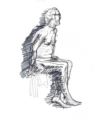 Drawing titled "Modèle vivant #14" by Arthur Loeuil, Original Artwork, Ballpoint pen