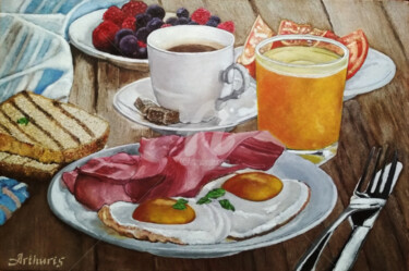 Painting titled ""Fried eggs with ha…" by Arthuris, Original Artwork, Oil