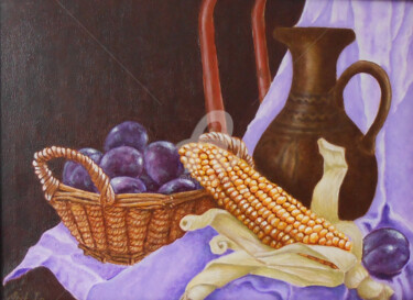 Painting titled ""Maize and Plums"" by Arthuris, Original Artwork, Oil
