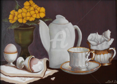 Pittura intitolato ""Breakfast in a vil…" da Arthuris, Opera d'arte originale, Olio