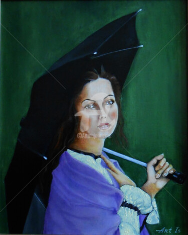 Pittura intitolato ""Girl with an umbre…" da Arthuris, Opera d'arte originale, Olio