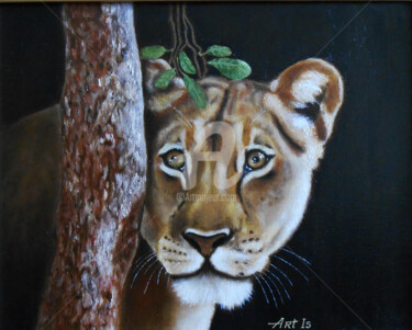 Pittura intitolato ""Lion (IV)"" da Arthuris, Opera d'arte originale, Olio