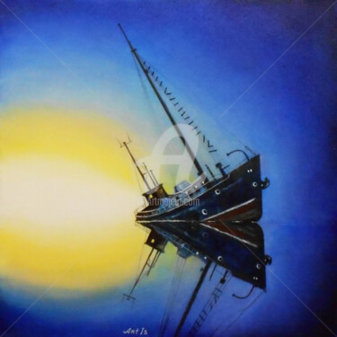 Peinture intitulée ""Alone in the Ocean"" par Arthuris, Œuvre d'art originale, Huile