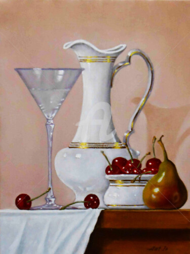 Painting titled ""Still Life with Pe…" by Arthuris, Original Artwork, Oil
