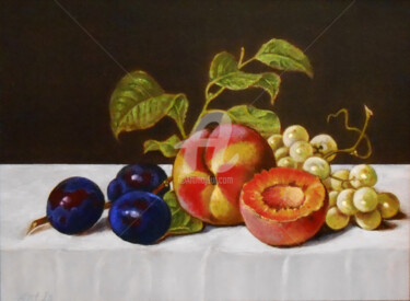 Painting titled ""STILL LIFE WITH GR…" by Arthuris, Original Artwork, Oil