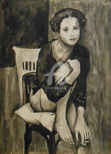 Painting titled ""Deep in thought"" by Arthuris, Original Artwork, Ink