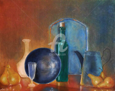 Painting titled ""Still life with pe…" by Arthuris, Original Artwork, Oil