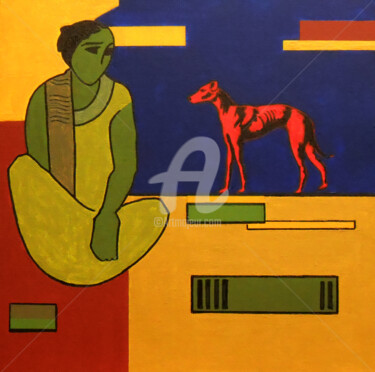 Картина под названием ""A Red Dog"" - Arthuris, Подлинное произведение искусства, Масло