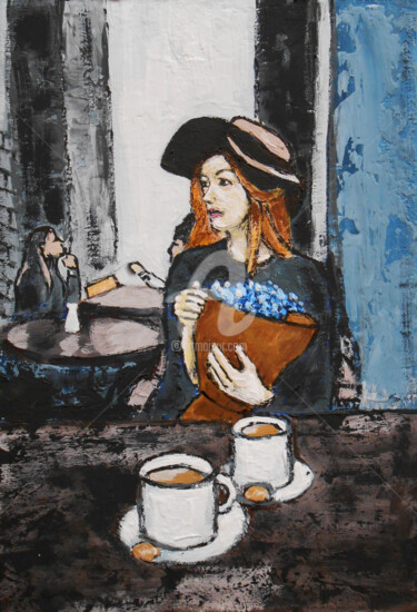 Peinture intitulée ""In a Parisian cafe"" par Arthuris, Œuvre d'art originale, Huile