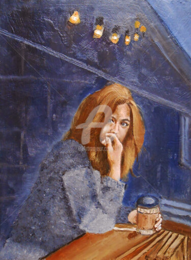 Painting titled ""In Cafe" / SOLD" by Arthuris, Original Artwork, Oil
