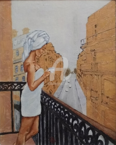 Painting titled ""Parisian balcony"" by Arthuris, Original Artwork, Oil