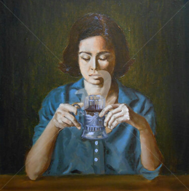 Painting titled ""Katrine. Tea with…" by Arthuris, Original Artwork, Oil
