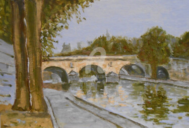 Peinture intitulée ""Bridge over river"" par Arthuris, Œuvre d'art originale, Huile