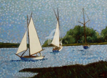 Peinture intitulée ""White Sails On The…" par Arthuris, Œuvre d'art originale, Huile