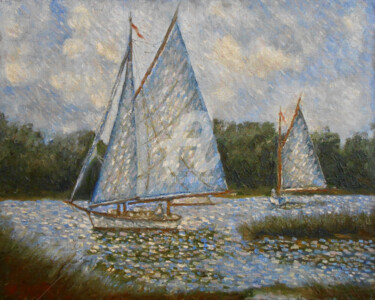 Pittura intitolato ""Sails On The Lake…" da Arthuris, Opera d'arte originale, Olio