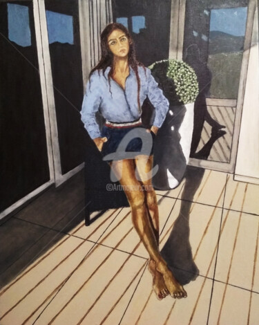 Peinture intitulée ""On the terrace"" par Arthuris, Œuvre d'art originale, Huile