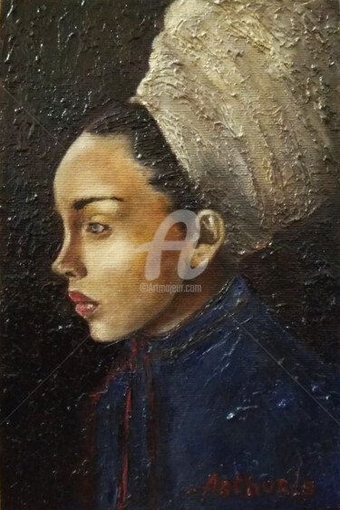Malerei mit dem Titel ""Girl in turban"" von Arthuris, Original-Kunstwerk, Öl