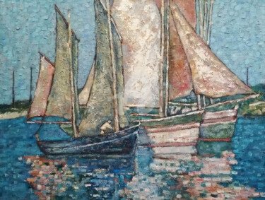 Pintura titulada ""Sails in the harbo…" por Arthuris, Obra de arte original, Oleo