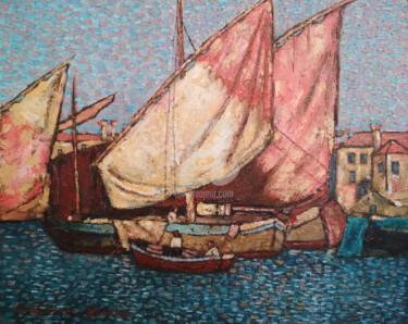 Schilderij getiteld ""Fishing Boats in t…" door Arthuris, Origineel Kunstwerk, Olie