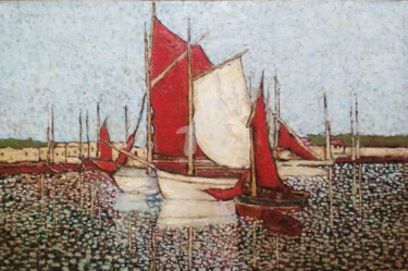Картина под названием ""Fishing Boats in t…" - Arthuris, Подлинное произведение искусства, Масло