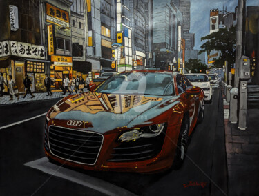 Pintura titulada ""Night Tokyo"" por Arthuris, Obra de arte original, Oleo