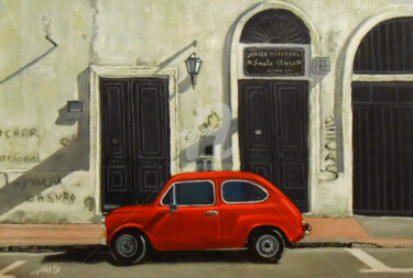 Painting titled ""A RED CAR"" by Arthuris, Original Artwork, Oil