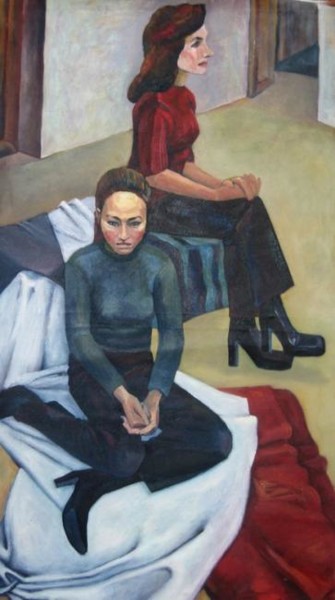 Painting titled "两个坐着的女人" by Wang Jiang, Original Artwork