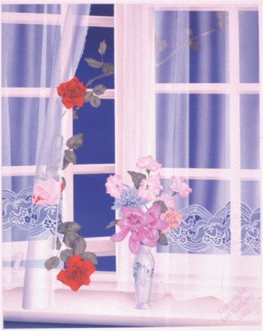 Painting titled "Roses at Window" by Ian Rafferty, Original Artwork
