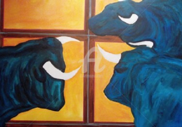 Peinture intitulée "les-taureaux1.jpg" par Sandra Sandra, Œuvre d'art originale, Acrylique