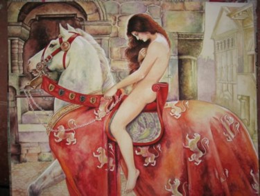 Painting titled "great lady godiva" by Yashowar, Original Artwork, Watercolor