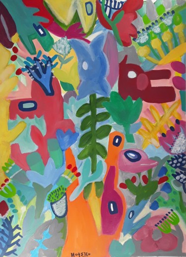 Картина под названием "Exotic Zoo" - Latifa Lahouaoui, Подлинное произведение искусства, Акрил