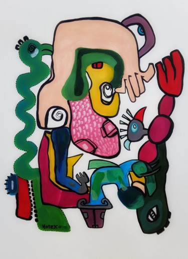 Schilderij getiteld "Snaketasy" door Latifa Lahouaoui, Origineel Kunstwerk, Acryl