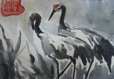 Painting titled "Cranes" by Indira Yartsev, Original Artwork