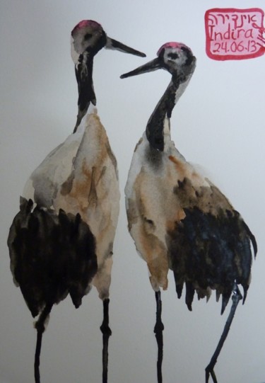 Painting titled "Cranes" by Indira Yartsev, Original Artwork, Other