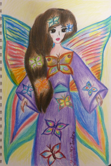 Drawing titled ""Butterfly fairy"" by Indira Yartsev, Original Artwork