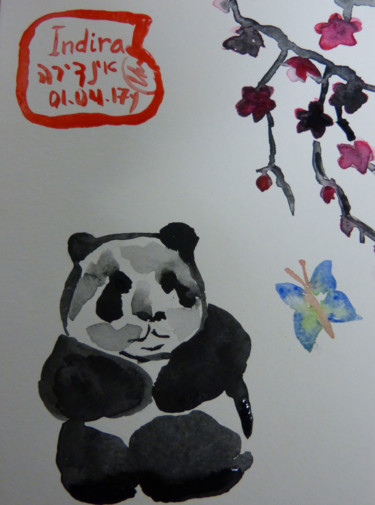 Peinture intitulée ""Panda,butterfly an…" par Indira Yartsev, Œuvre d'art originale