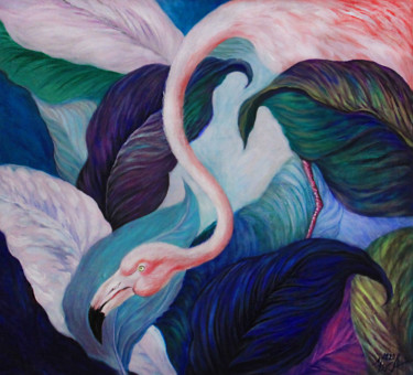 Schilderij getiteld "Flamingo" door Anna Chekushkina, Origineel Kunstwerk, Olie