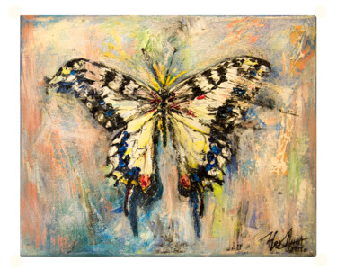 Painting titled "Butterfly" by Anna Chekushkina, Original Artwork, Oil Mounted on Wood Stretcher frame