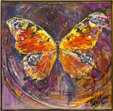 Painting titled "Butterfly 2" by Anna Chekushkina, Original Artwork, Oil Mounted on Wood Stretcher frame