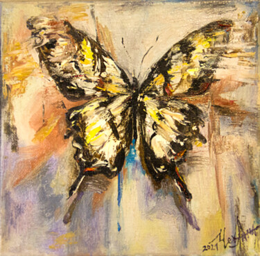 Painting titled "Butterfly 4" by Anna Chekushkina, Original Artwork, Oil Mounted on Wood Stretcher frame