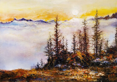 Картина под названием "Peaks" - Anna Chekushkina, Подлинное произведение искусства, Масло Установлен на Деревянная рама для…