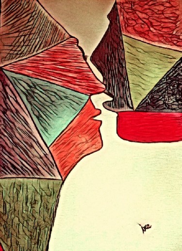 Drawing titled "ABSTRACTKISS" by Art Ire, Original Artwork, Conté