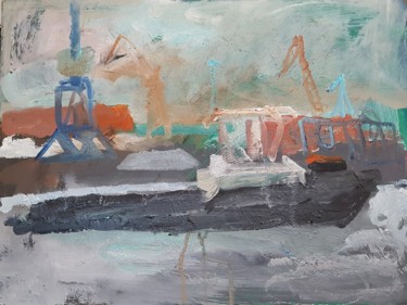 Painting titled "Harbour scenery, cr…" by Irina Seller, Original Artwork, Oil