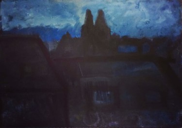 Pintura intitulada "Evening cityscape" por Irina Seller, Obras de arte originais, Óleo Montado em Armação em madeira
